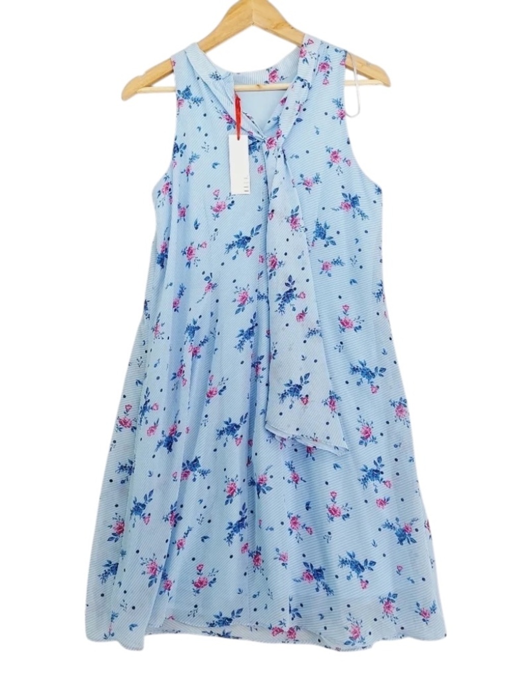 ELLE Blue Floral Mock Neck Bow Back Dress XL NWT